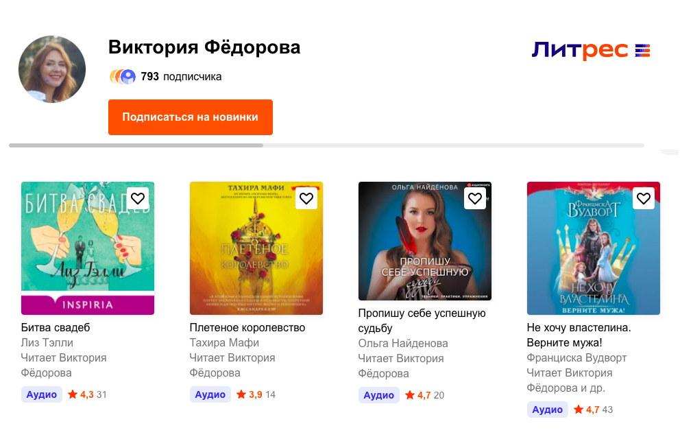 Аудиокниги в исполнении Виктории Фёдоровой